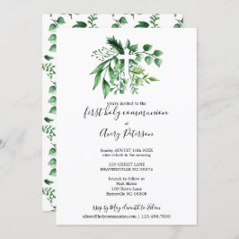 Spring Green Botanical Cross First Heilige Communi Kaart