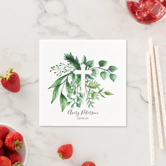 Spring Green Botanical Cross First Heilige Communi Servet (Insitu)