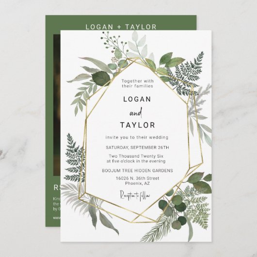 Spring Green Botanical Greenery Gold Lijst QR-code Kaart (Voorkant / Achterkant)