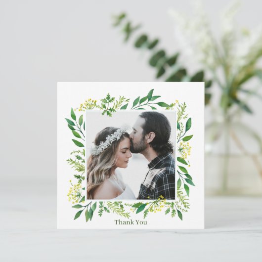 Spring Green Botanical Herb Wedding Bedankkaart (Staand voorkant)