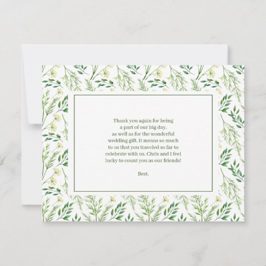 Spring Green Botanical Herb Wedding Bedankkaart (Achterkant)