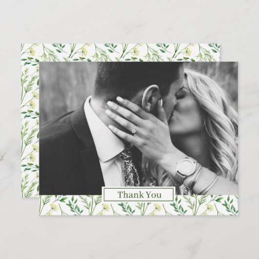 Spring Green Botanical Herb Wedding Bedankkaart (Voorkant / Achterkant)
