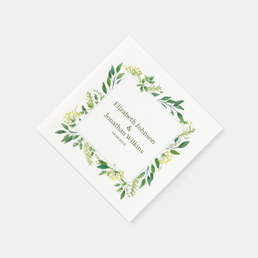 Spring Green Botanical Herbs Wedding Servet (Hoek)