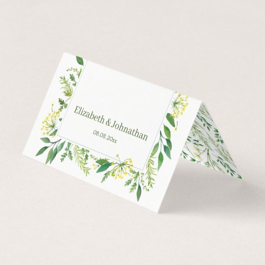Spring Green Botanical Herbs Wedding Table Kards Visitekaartje