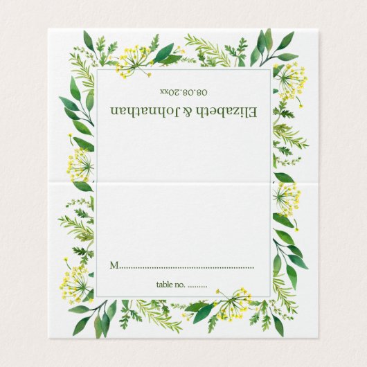 Spring Green Botanical Herbs Wedding Table Kards Visitekaartje (Buitenkant ongevouwen)