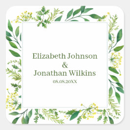 Spring Green Botanical Herbs Wedding Vierkante Sticker