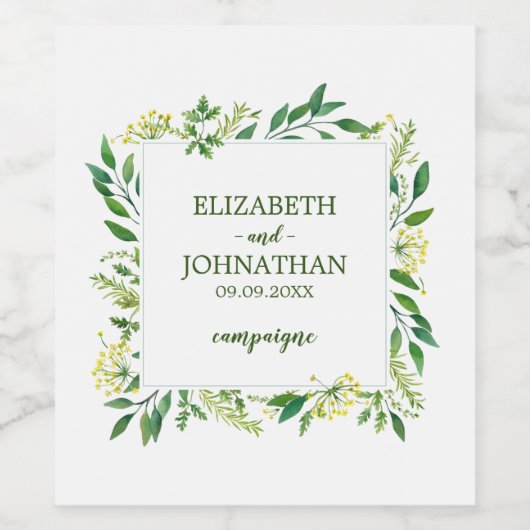 Spring Green Botanical Herbs Wedding Wijn Etiket (Enkel label)