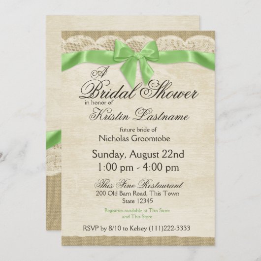 Spring Green Bow and Lace Vrijgezellenfeest Kaart (Voorkant / Achterkant)