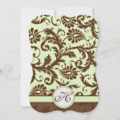 Spring Green Brown Damask Wedding Uitnodiging (Achterkant)