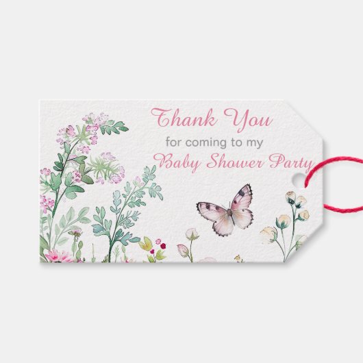 Spring Green Butterfly Floral Baby shower Cadeaulabel (Voorkant (Horizontaal))