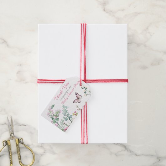 Spring Green Butterfly Floral Baby shower Cadeaulabel (Met Touw)