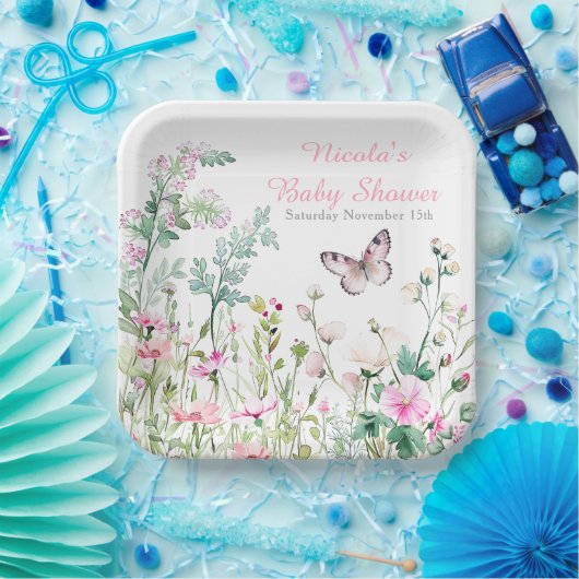 Spring Green Butterfly Floral Baby shower Papieren Bordje (Feest)
