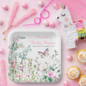 Spring Green Butterfly Floral Baby shower Papieren Bordje (Feest)