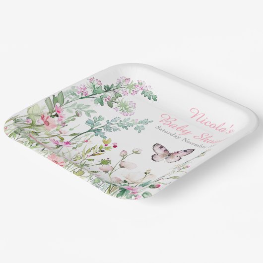 Spring Green Butterfly Floral Baby shower Papieren Bordje (Gebogen)