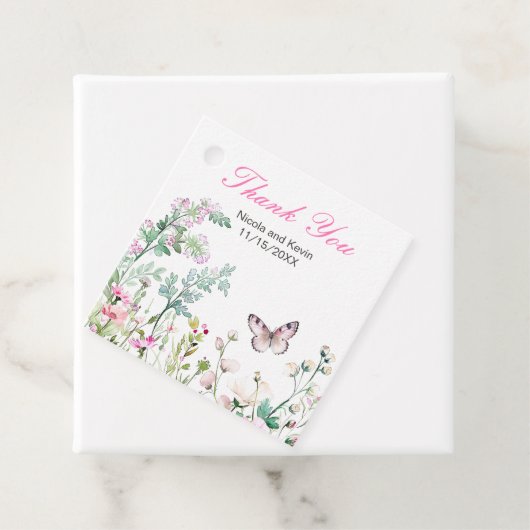 Spring Green Butterfly Floral Wedding Bedankjes Labels (In situ)
