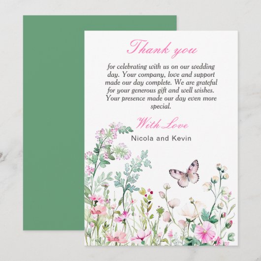 Spring Green Butterfly Floral Wedding Bedankkaart (Voorkant / Achterkant)