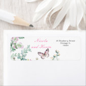 Spring Green Butterfly Floral Wedding Etiket (Insitu)