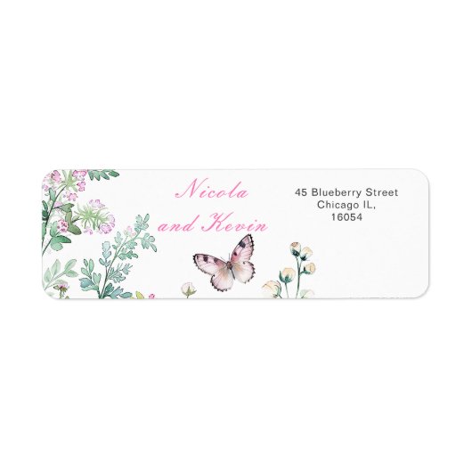 Spring Green Butterfly Floral Wedding Etiket (Voorkant)