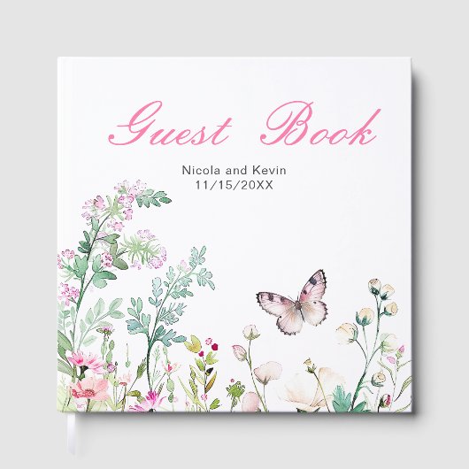 Spring Green Butterfly Floral Wedding Gastenboek (Voorkant)