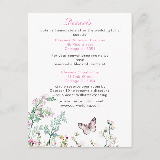 Spring Green Butterfly Floral Wedding Informatiekaartje (Voorkant)