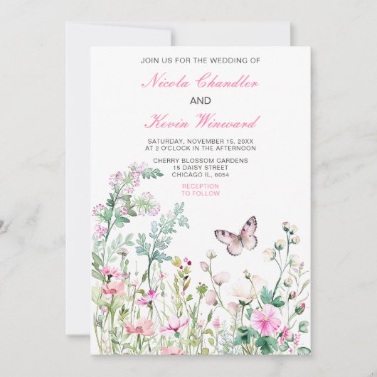 Spring Green Butterfly Floral Wedding Kaart (Voorkant)