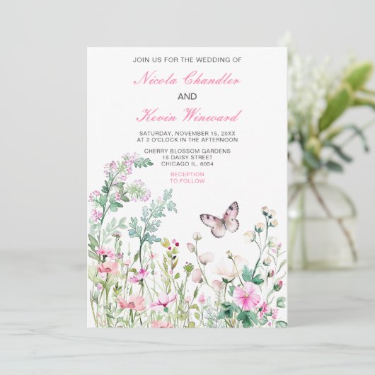 Spring Green Butterfly Floral Wedding Kaart (Staand voorkant)