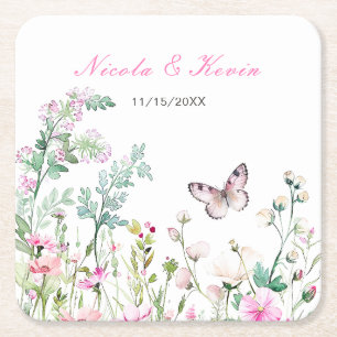 Spring Green Butterfly Floral Wedding Kartonnen Onderzetters