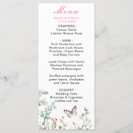 Spring Green Butterfly Floral Wedding Menu