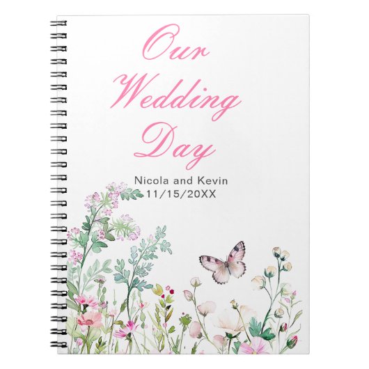 Spring Green Butterfly Floral Wedding Notitieboek (Voorkant)
