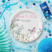 Spring Green Butterfly Floral Wedding Papieren Bordje (Feest)