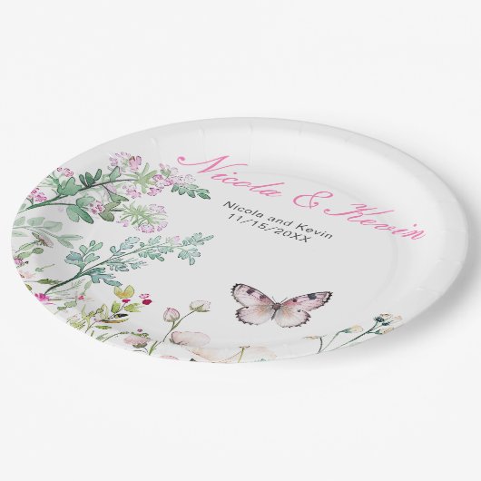 Spring Green Butterfly Floral Wedding Papieren Bordje (Gekanteld)