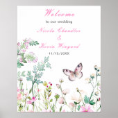 Spring Green Butterfly Floral Wedding Poster (Voorkant)