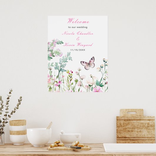 Spring Green Butterfly Floral Wedding Poster (Keuken)