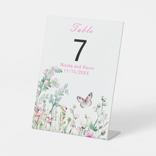 Spring Green Butterfly Floral Wedding Reclamebord Met Voetstuk (Voorkant)
