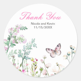 Spring Green Butterfly Floral Wedding Ronde Sticker