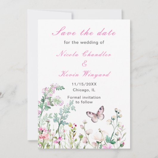 Spring Green Butterfly Floral Wedding Save The Date (Voorkant)