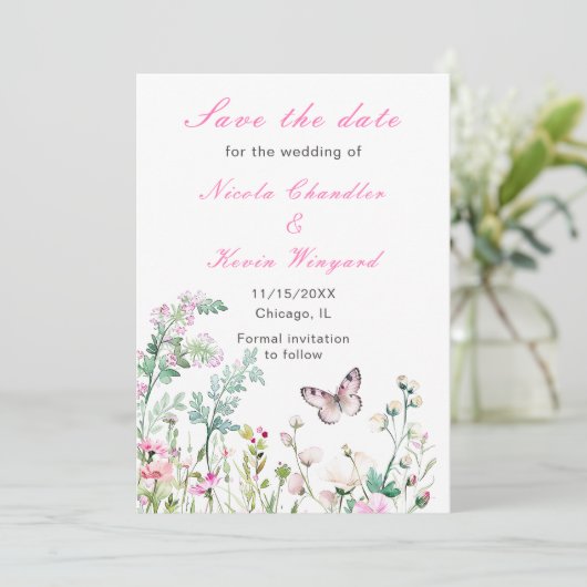 Spring Green Butterfly Floral Wedding Save The Date (Staand voorkant)