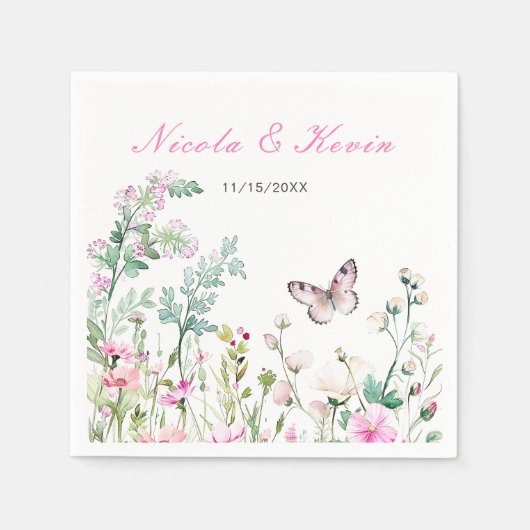 Spring Green Butterfly Floral Wedding Servet (Voorkant)