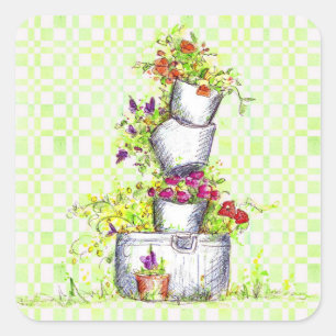 Spring Green Check Bloem Tuin Emmer Vierkante Sticker