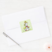 Spring Green Check Bloem Tuin Emmer Vierkante Sticker (Envelop)