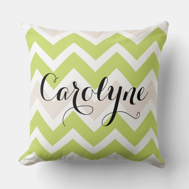 Spring Green Chevron Patroon Gepersonaliseerd Kussen (Voorkant)