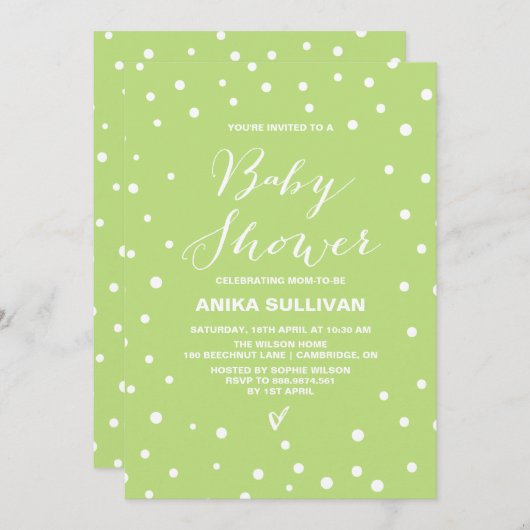 Spring Green Confetti Stip Baby shower Uitnodiging (Voorkant / Achterkant)