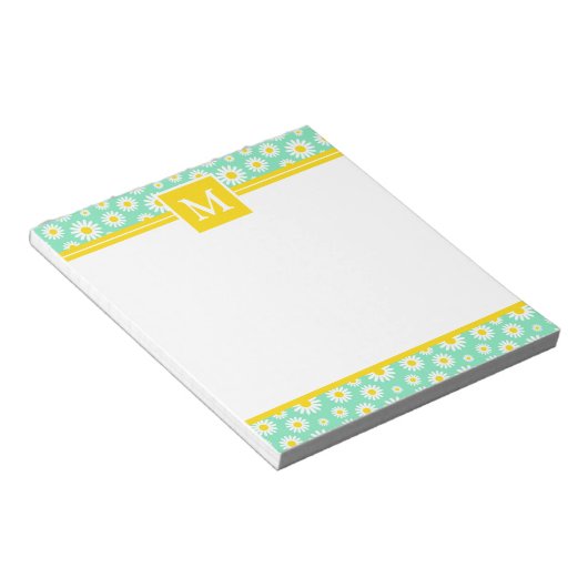 Spring Green Daisies Monogram Notitieblok (Schuin)