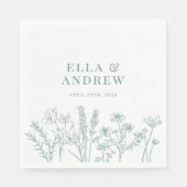 Spring Green Elegant Boho Wildflower Wedding Servet (Voorkant)