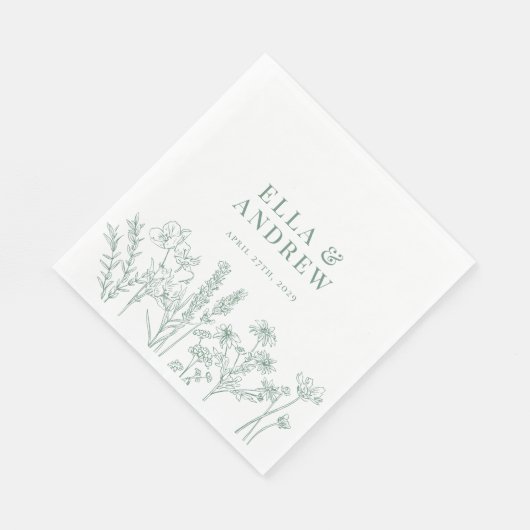Spring Green Elegant Boho Wildflower Wedding Servet (Hoek)