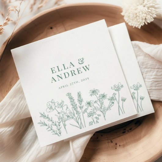 Spring Green Elegant Boho Wildflower Wedding Servet