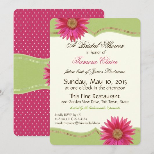 Spring Green en Fuschia Pink Daisy Vrijgezellenfee Kaart (Voorkant / Achterkant)