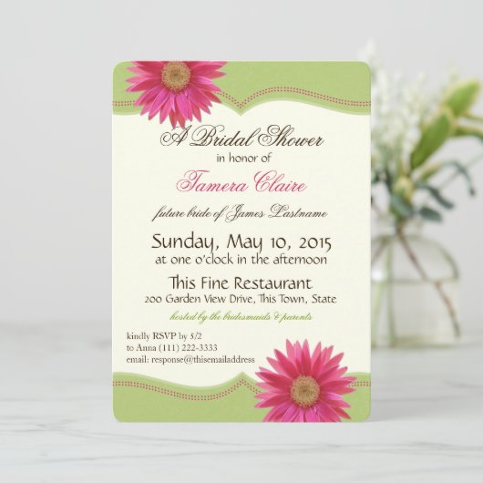 Spring Green en Fuschia Pink Daisy Vrijgezellenfee Kaart (Staand voorkant)