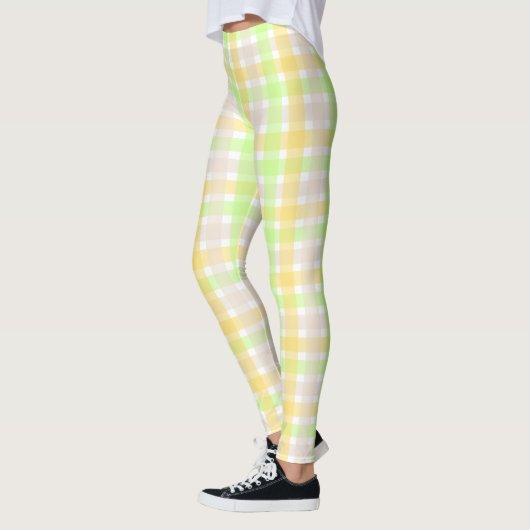 Spring Green en Tan Check Patroon Leggings (Links)