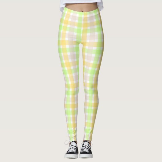 Spring Green en Tan Check Patroon Leggings (Voorkant)